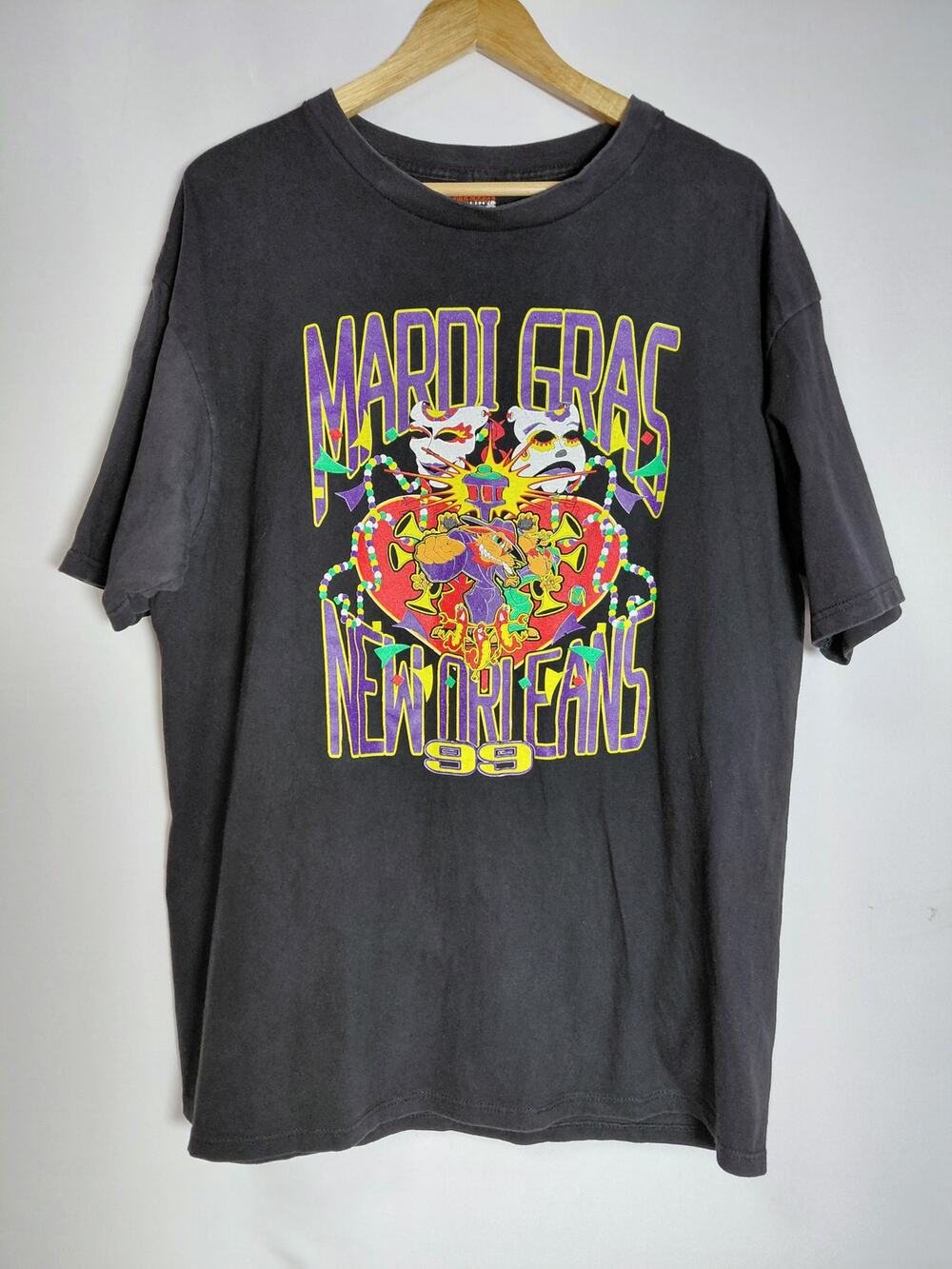 Vintage Mardi Gras New Orleans 1999 Graphic Print T-Shirt Black Size XXL